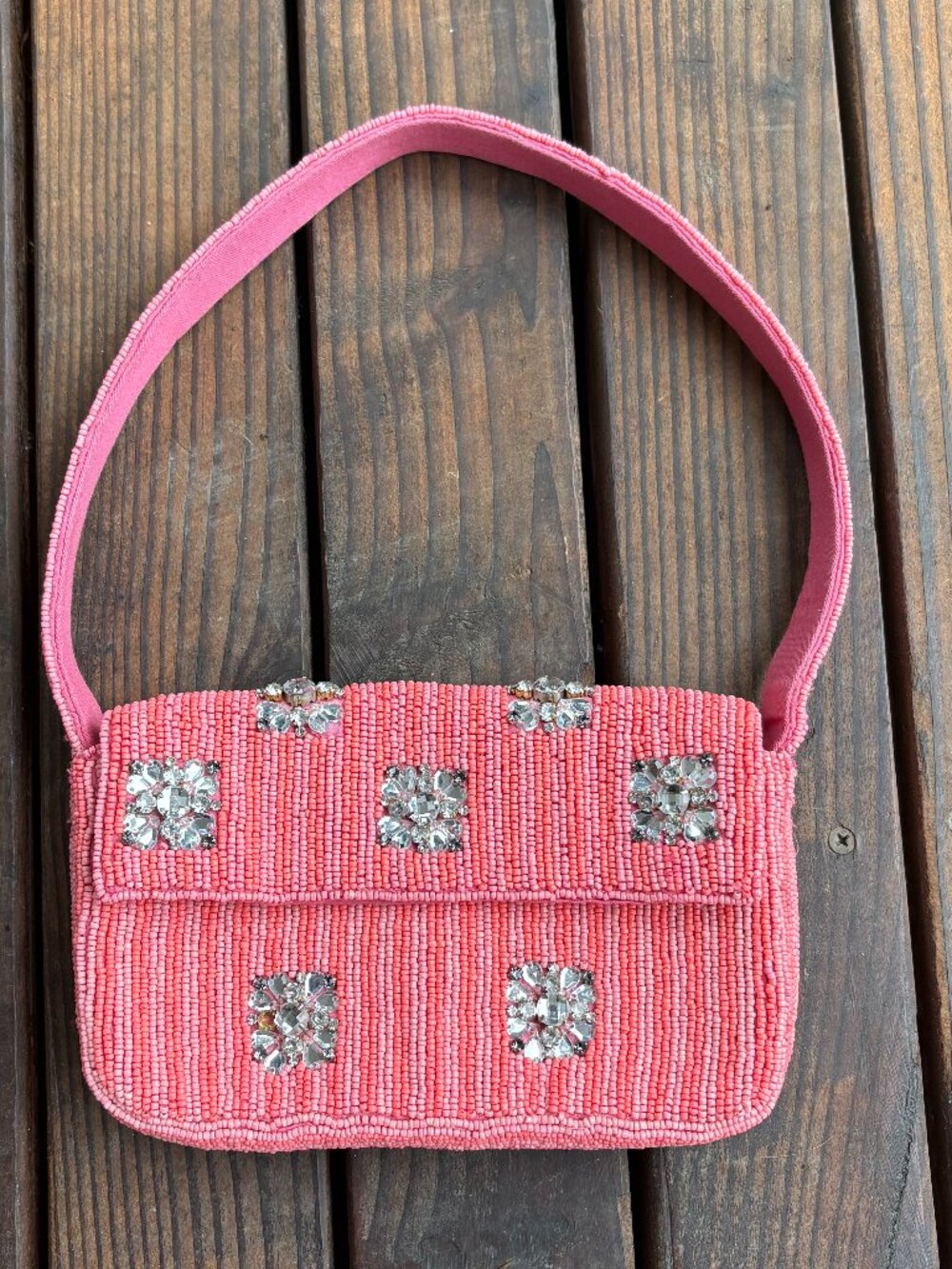 Anthropologie Beaded Rhinestone Shoulder Bag Coral Pink NWOT Statement Purse
